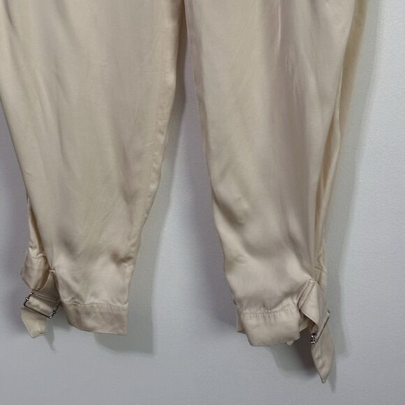 Zara Satin Effect Cargo Crop Pants Small Buckle Hem Cream Boho Trendy Casual - Picture 2 of 10